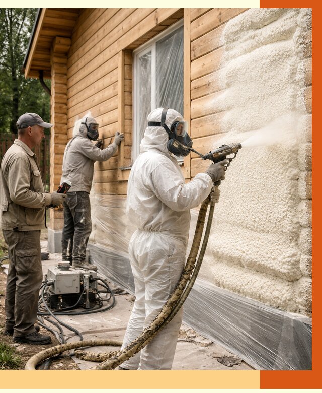 Утепление дома из бруса ППУ в Лобне от 3976 руб/м2 под ключ | ТепломастерЛбн