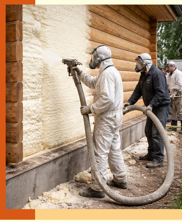 Утепление дома из бруса пенополиуретаном в Лобне