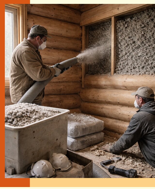 Утепление дома из бруса эковатой в Лобне