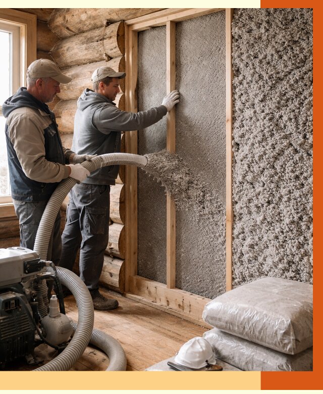 Утепление бревенчатого дома эковатой в Лобне от 2840 руб. | ТепломастерЛбн