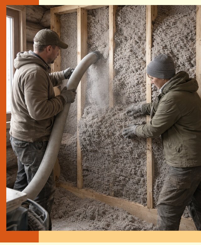 Утепление бревенчатого дома эковатой в Лобне