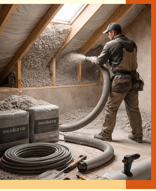 Утепление мансарды эковатой в Лобне от 2272 руб/м2 — монтаж, задувка, цена | ТепломастерЛбн