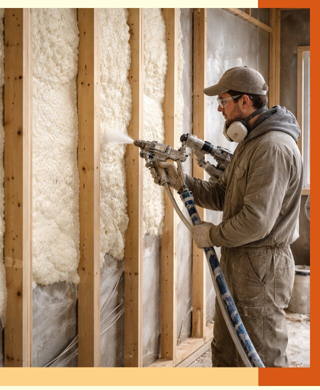 Утепление каркасной стены ППУ в Лобне от 4389 руб./м2 под ключ | ТепломастерЛбн