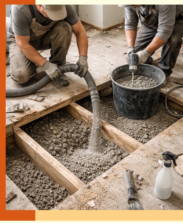 Заполнение пустот пола в Лобне полиуретаном и пенополистиролом