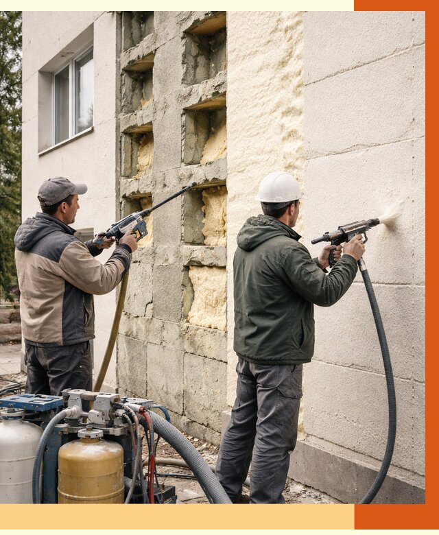 Заполнение пустот фасада в Лобне от 4647 руб. — утепление пустот облицовки | ТепломастерЛбн