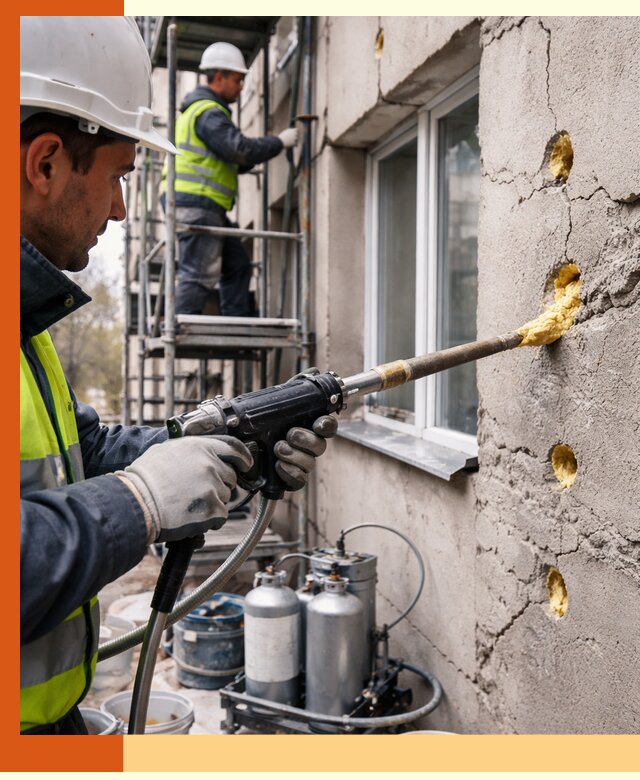 Заполнение пустот в фасаде и утепление стен в Лобне