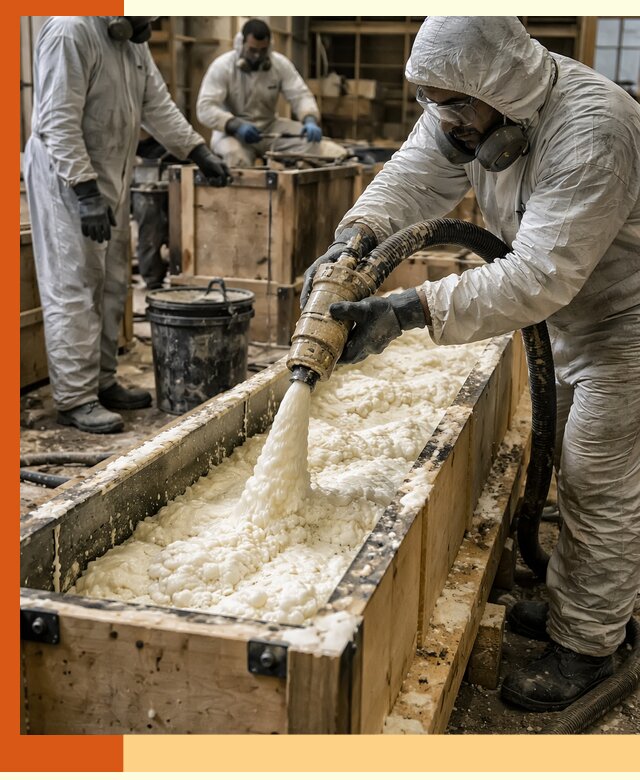 Заливка пенополиуретана в формы для утепления в Лобне